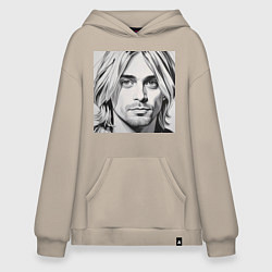 Толстовка-худи оверсайз Портрет Кобейн, цвет: миндальный