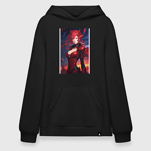 Худи оверсайз Девушка в красном аниме в тренде / Черный – фото 1