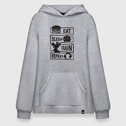 Толстовка-худи оверсайз Есть спать тренироваться, цвет: меланж
