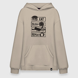Толстовка-худи оверсайз Есть спать летать, цвет: миндальный