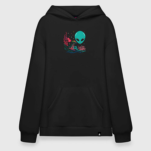Худи оверсайз Нло и инопланетянин / Черный – фото 1