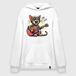 Худи оверсайз Забавный полосатый кот играет на гитаре
