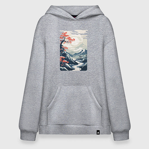 Худи оверсайз Горный пейзаж в японском стиле / Меланж – фото 1