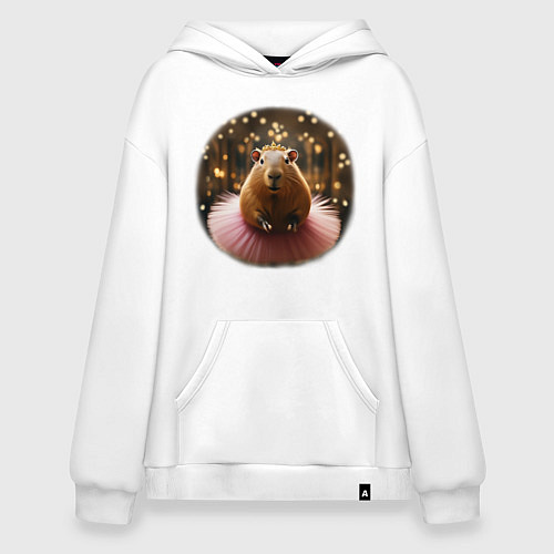 Худи оверсайз Мем капибара балерина танцует в розовой юбке / Белый – фото 1