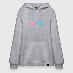 Толстовка-худи оверсайз Elephants love, цвет: меланж