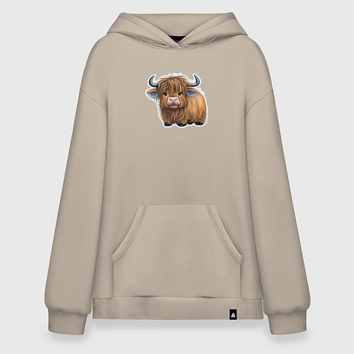 Худи оверсайз Шотландский волосатый бык / Миндальный – фото 1