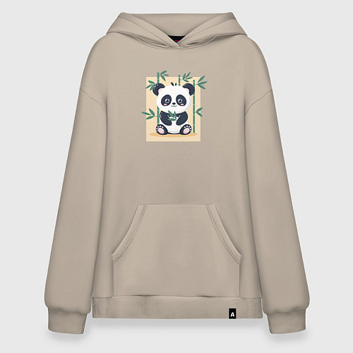 Худи оверсайз Панда кушает бамбук / Миндальный – фото 1