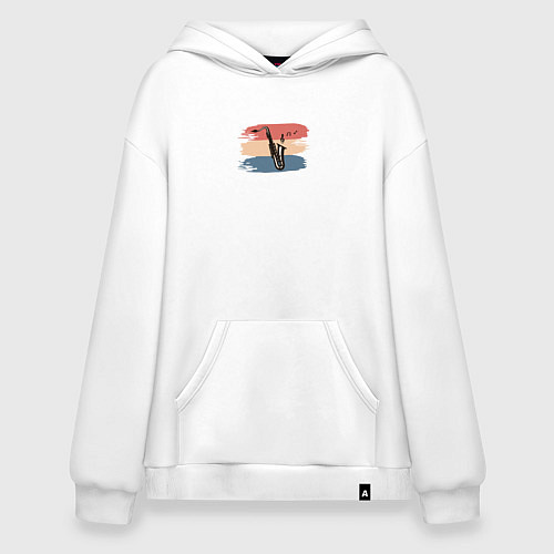 Худи оверсайз Саксофон на фоне мазков краски / Белый – фото 1