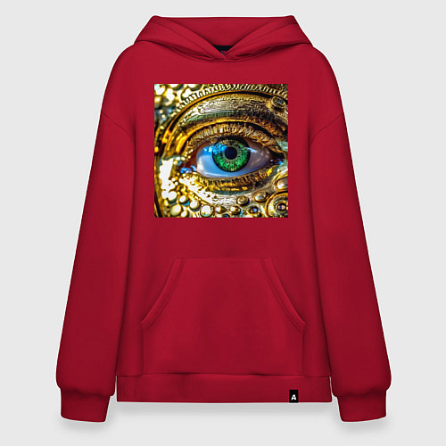 Худи оверсайз Золотой глаз металлический в стиле стимпанк зелено / Красный – фото 1