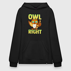 Толстовка-худи оверсайз Owl right - каламбур отлично, цвет: черный