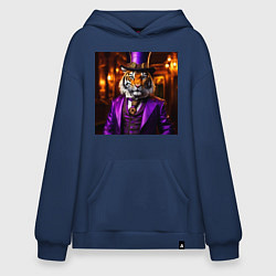 Толстовка-худи оверсайз Тигр в сиреневом костюме стиль стимпанк, цвет: тёмно-синий