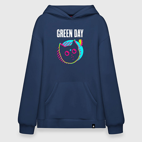 Худи оверсайз Green Day rock star cat / Тёмно-синий – фото 1