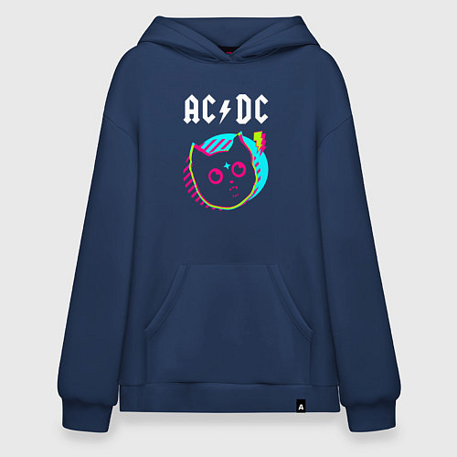 Худи оверсайз AC DC rock star cat / Тёмно-синий – фото 1