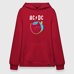 Толстовка-худи оверсайз AC DC rock star cat, цвет: красный