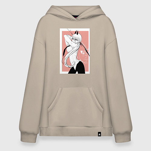 Худи оверсайз Человек бензопила Пауэр в офисном костюме / Миндальный – фото 1