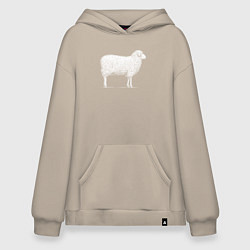 Толстовка-худи оверсайз Белая овечка, цвет: миндальный