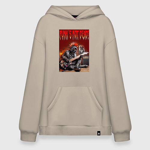 Худи оверсайз Котяра гитарист - панк не умер / Миндальный – фото 1