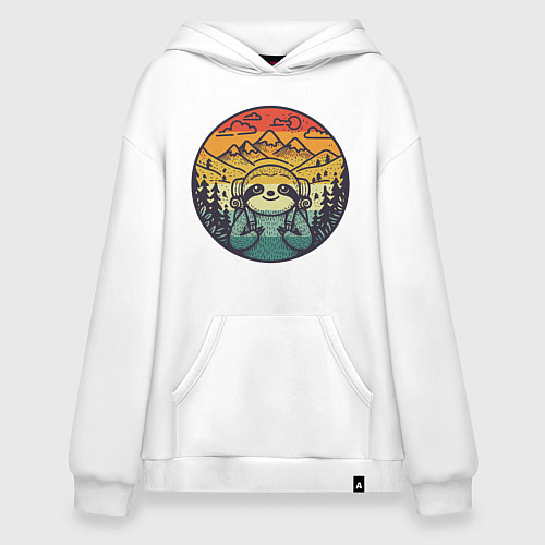 Худи оверсайз Ленивец турист путешествует с рюкзаком / Белый – фото 1