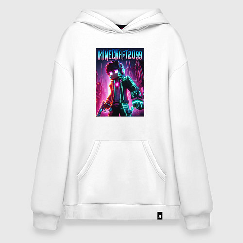 Худи оверсайз Minecraft - ai art fantasy neon / Белый – фото 1