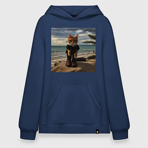 Худи оверсайз Пляжный котик / Тёмно-синий – фото 1