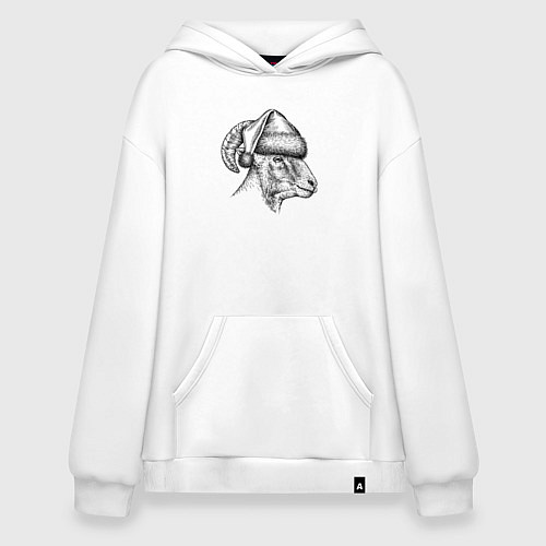 Худи оверсайз Баран в новогоднем колпаке / Белый – фото 1