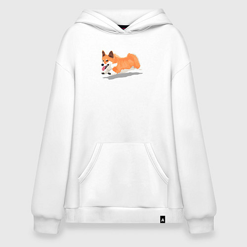 Худи оверсайз Бегущий корги / Белый – фото 1