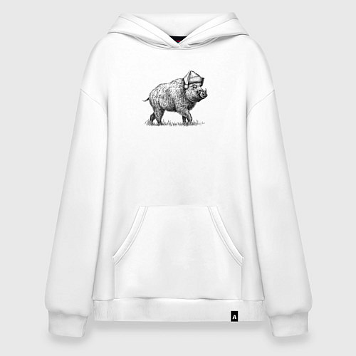 Худи оверсайз Новогодний кабан / Белый – фото 1