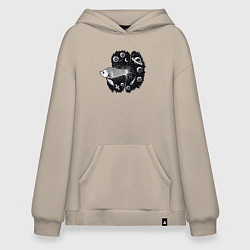 Толстовка-худи оверсайз Рыбка и космос, цвет: миндальный