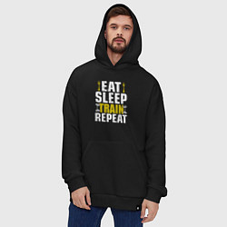 Толстовка-худи оверсайз Eat sleep train, цвет: черный — фото 2