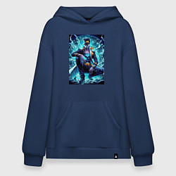 Толстовка-худи оверсайз Jotaro Kujo - neon glow ai art, цвет: тёмно-синий