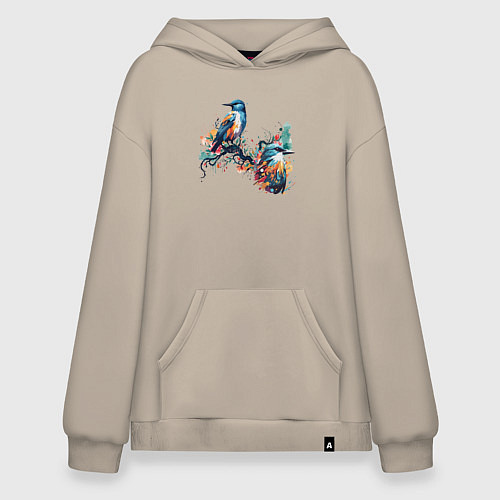 Худи оверсайз Птицы на ветке дерева / Миндальный – фото 1