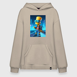 Толстовка-худи оверсайз Барт Симпсон в неоновом городе со скейтбордом - не, цвет: миндальный