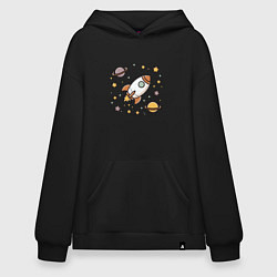 Толстовка-худи оверсайз Ракета to the moon, цвет: черный