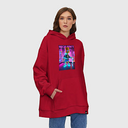 Толстовка-худи оверсайз Neon Bart - with skateboard ai art fantasy, цвет: красный — фото 2