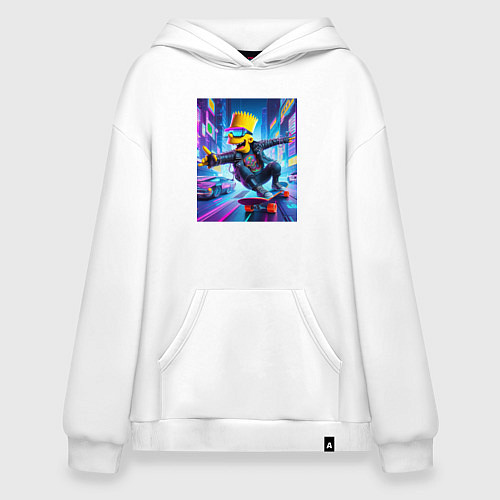 Худи оверсайз Барт Симпсон на скейтборде - нейросеть / Белый – фото 1