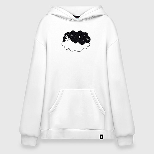 Худи оверсайз Космическая девушка на облаке / Белый – фото 1