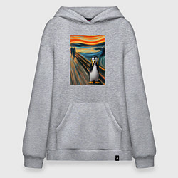 Худи оверсайз Пингвин кричит - мем картина Мунка ai art