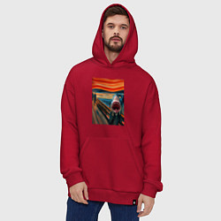 Толстовка-худи оверсайз Акула кричит - мем нейросеть, цвет: красный — фото 2