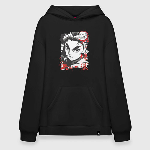 Худи оверсайз Клинок рассекающий демонов Ренгоку demon slayer / Черный – фото 1