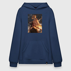 Толстовка-худи оверсайз Клинок, рассекающий демонов Дзэнъицу Агацума молни, цвет: тёмно-синий