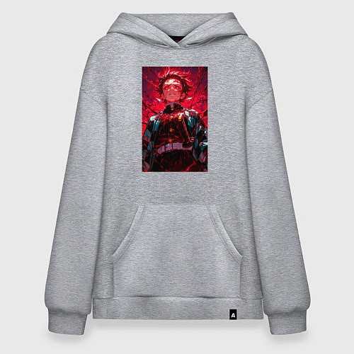 Худи оверсайз Клинок, рассекающий демонов Тандзиро Камадо охотни / Меланж – фото 1