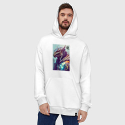Толстовка-худи оверсайз Cool dragon - hieroglyph ai art, цвет: белый — фото 2