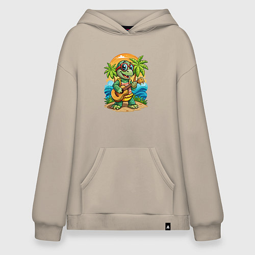 Худи оверсайз Черепашка с гитарой на острове жаркое лето / Миндальный – фото 1