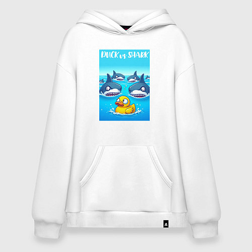 Худи оверсайз Duck vs shark - ai art fantasy / Белый – фото 1