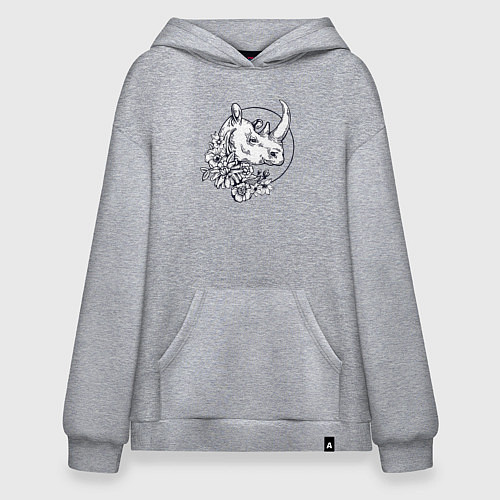 Худи оверсайз Носорог и цветы / Меланж – фото 1