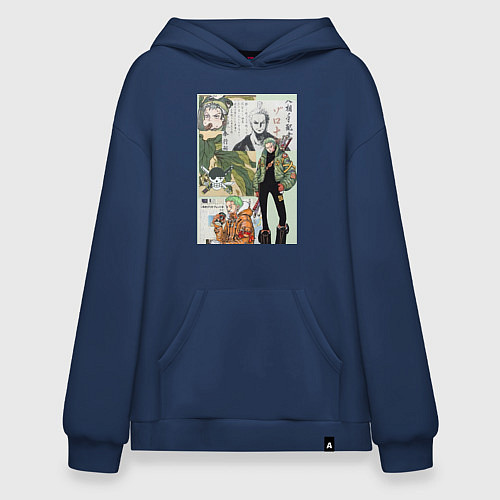 Худи оверсайз Ван-Пис Зоро Ророноа коллаж сильнейший мечник / Тёмно-синий – фото 1