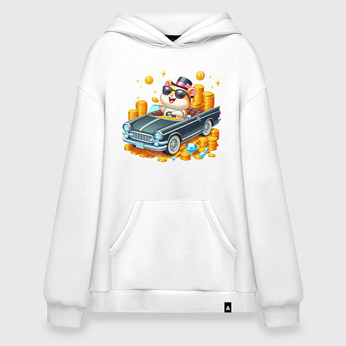 Худи оверсайз Хомяк миллионер на автомобиле / Белый – фото 1