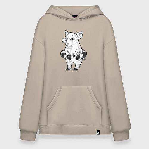 Худи оверсайз Поросёнок в спасательном круге / Миндальный – фото 1