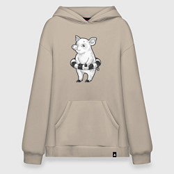 Толстовка-худи оверсайз Поросёнок в спасательном круге, цвет: миндальный