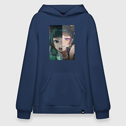 Толстовка-худи оверсайз Монолог фармацевта Маомао коллаж, цвет: тёмно-синий